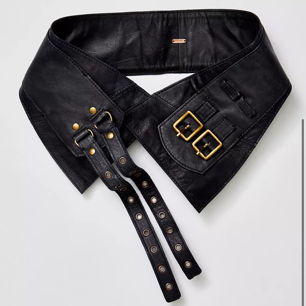 Free People Black buckle up corset belt